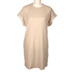 Cream Color Textured Fabric Shift Dress